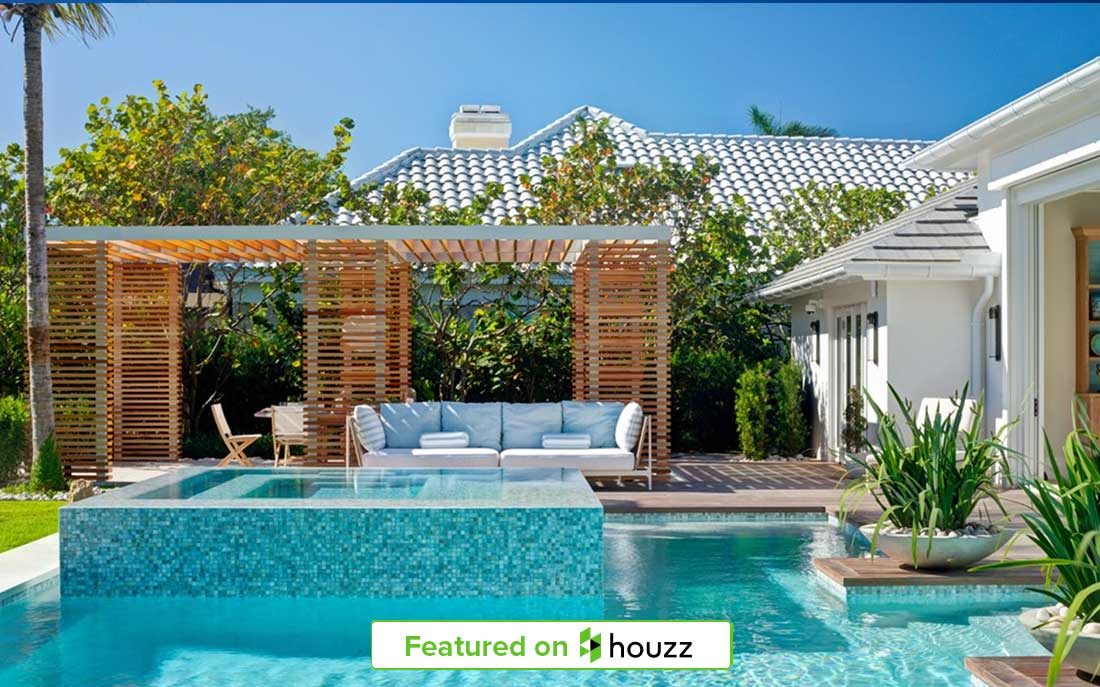 Naples Florida pool side Pergola designed by Kukk Architecture & Design, P.A. featured in Houzz | Blog: Kukk Architecture Featured on Houzz for "Cool Off With These 10 Dreamy Poolside Pergolas"