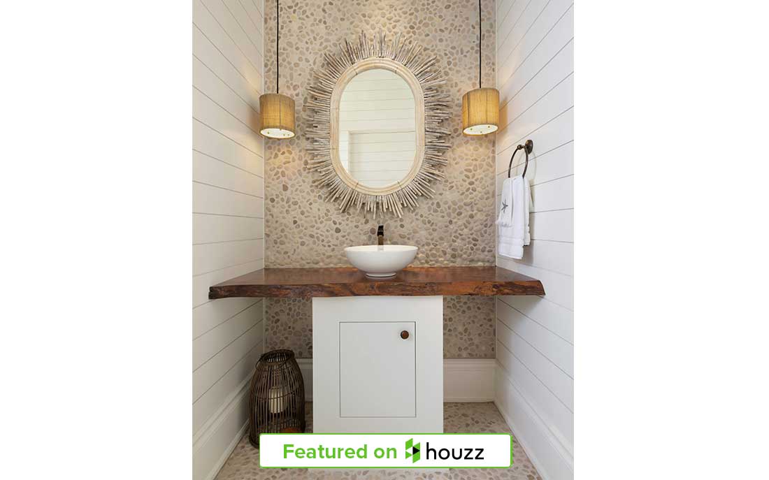 Wood vanity in Naples Florida home powder room designed by Kukk Architecture & Design, P.A. | Blog: Kukk Architecture Featured on Houzz for "Trending Now: Wood Vanities Star in Popular Powder Rooms!"